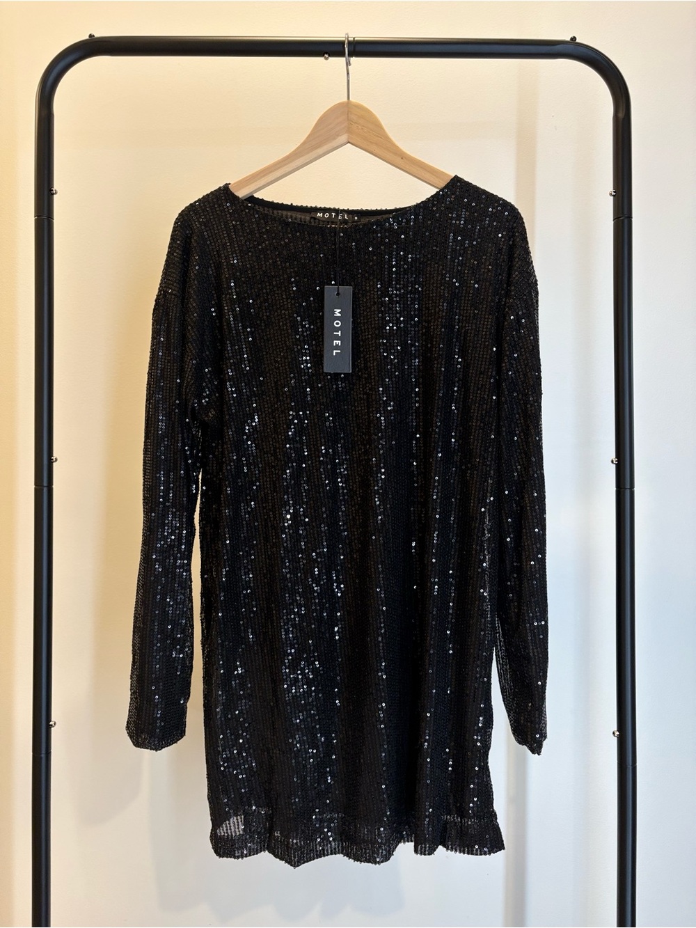 Motel Rocks Black Sequin Long Sleeve Tunic Dress - Picture 1 of 4